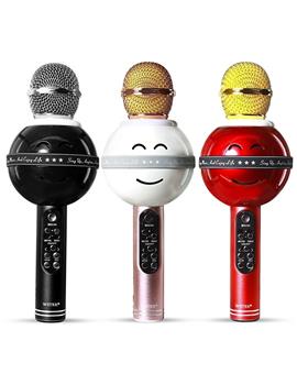 Wireless Bluetooth WS-878 Microphone MIC For Singing Recording Condenser Handheld Microphone Portable Speaker with Party Lights- Black By TBZ